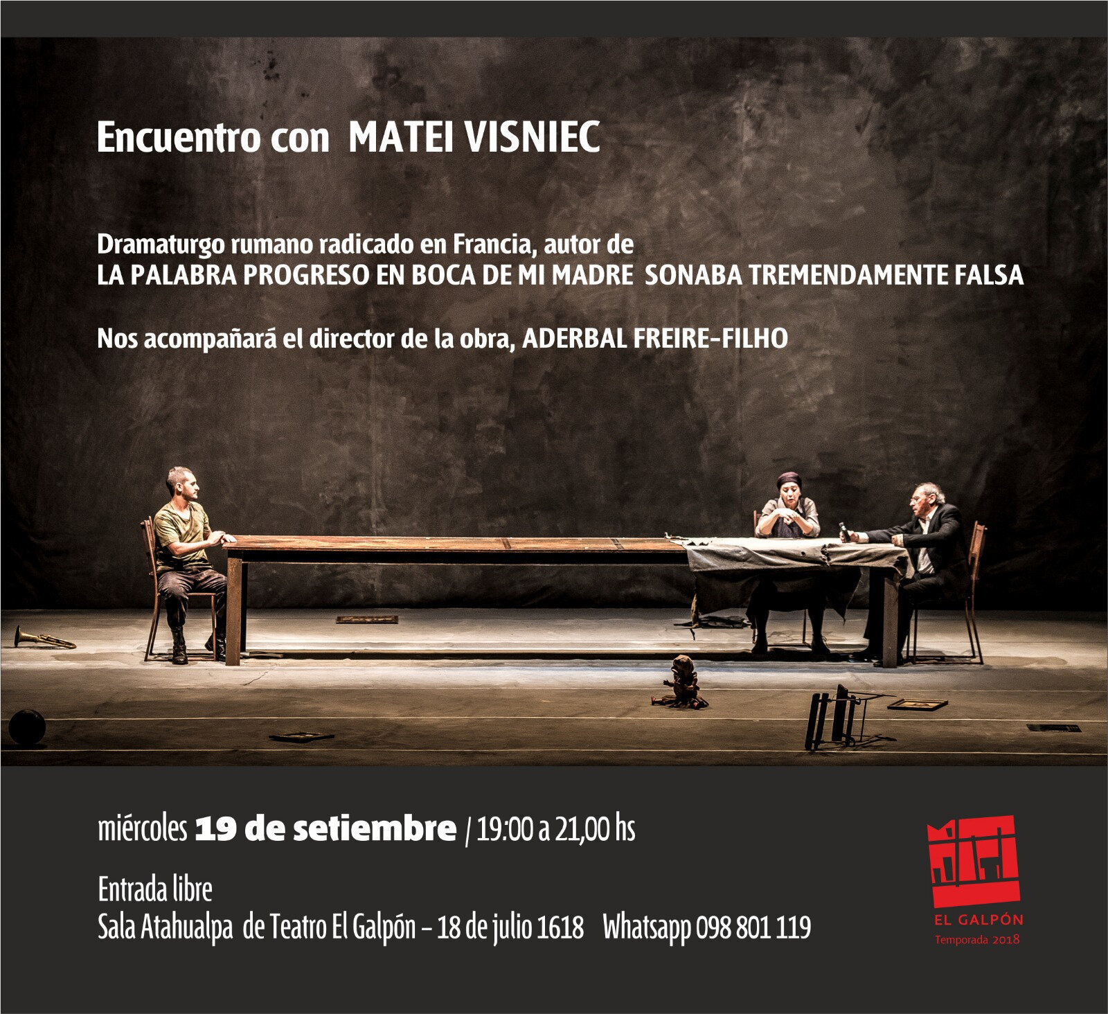 Matei Visniec en Montevideo, en el marco del 69 aniversario de El Galpón.